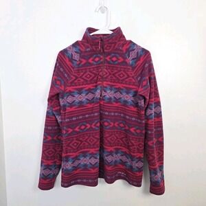 Eddie Bauer Purple Fleece Geometric Aztec 1/4 Zip Outdoor Pullover Size‎ Medium